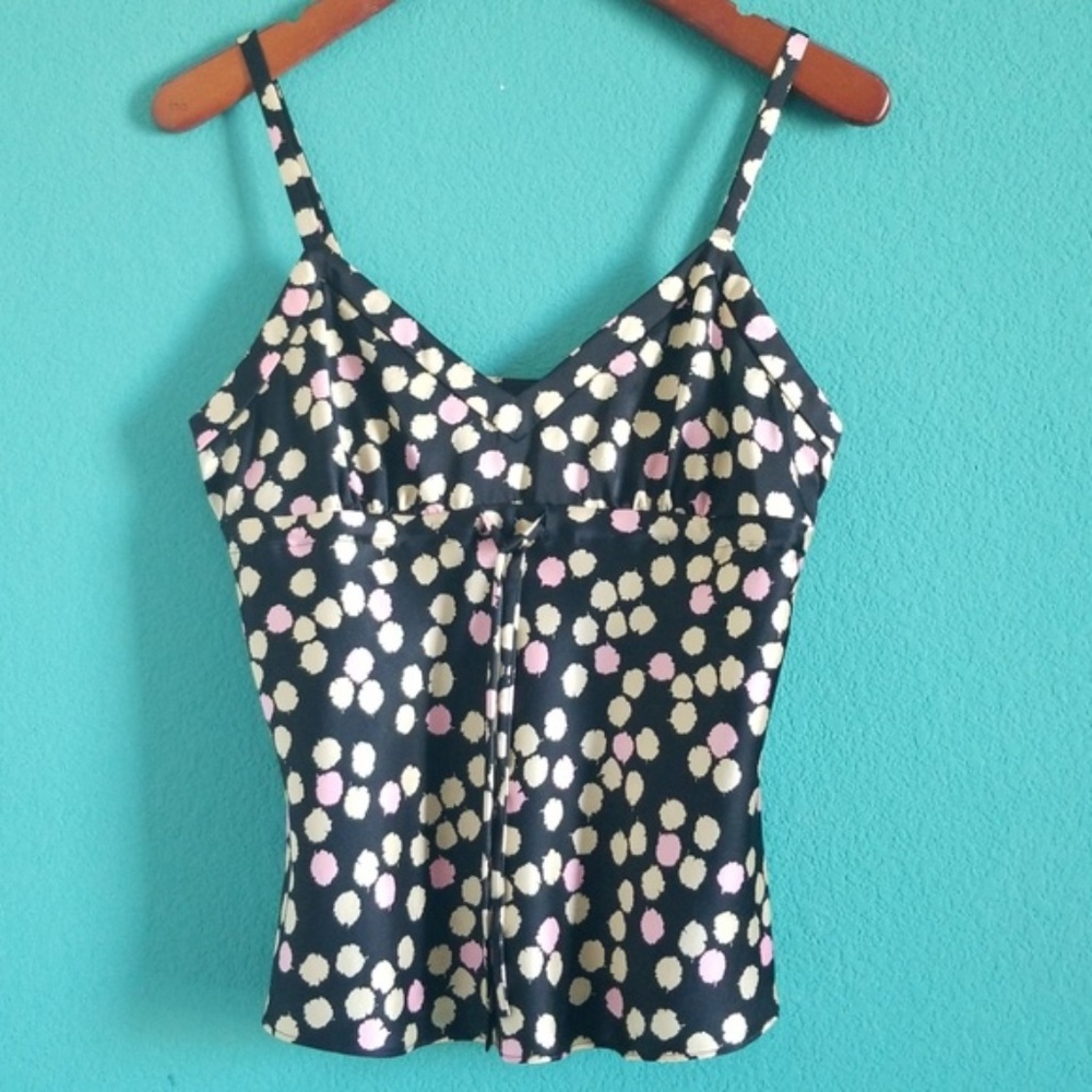NWT {J.Crew} Pink Black Tan Silk Dot Tank Top